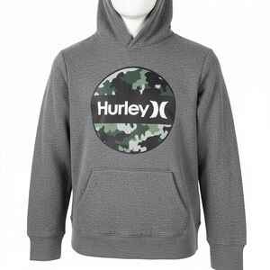 Hurley Logo Hooded Pullover Charcoal Gray Sweatshirt Boys Size 7/8